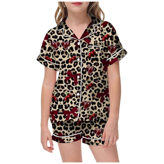 XIYON Cute Clothes For Girls Valentine's Day Girls Cute Printed Satin Like Homewear 2 Piece Outfit With Comfortable Design 2-3 Years