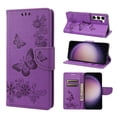 thumbnail image 1 of Mantto Galaxy S23 Wallet Case, Magnetic Leather Case for Women,3D Emboss Butterfly Card Slots Folio [Kickstand],Soft TPU Protective Flip Cover For Samsung Galaxy S23, Purple, 1 of 6