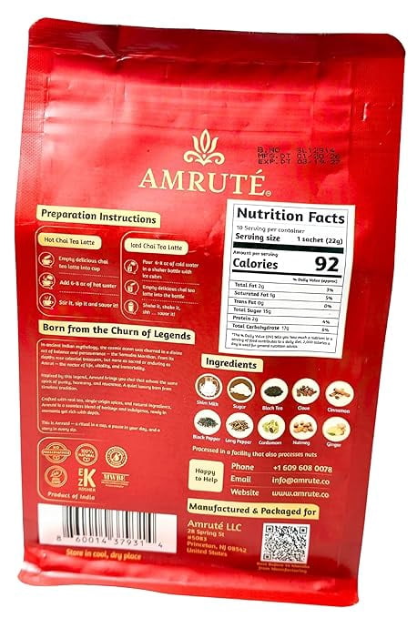 Amruté Masala Chai Tea Latte – 10 Single Serves, Instant Chai Drink Mix