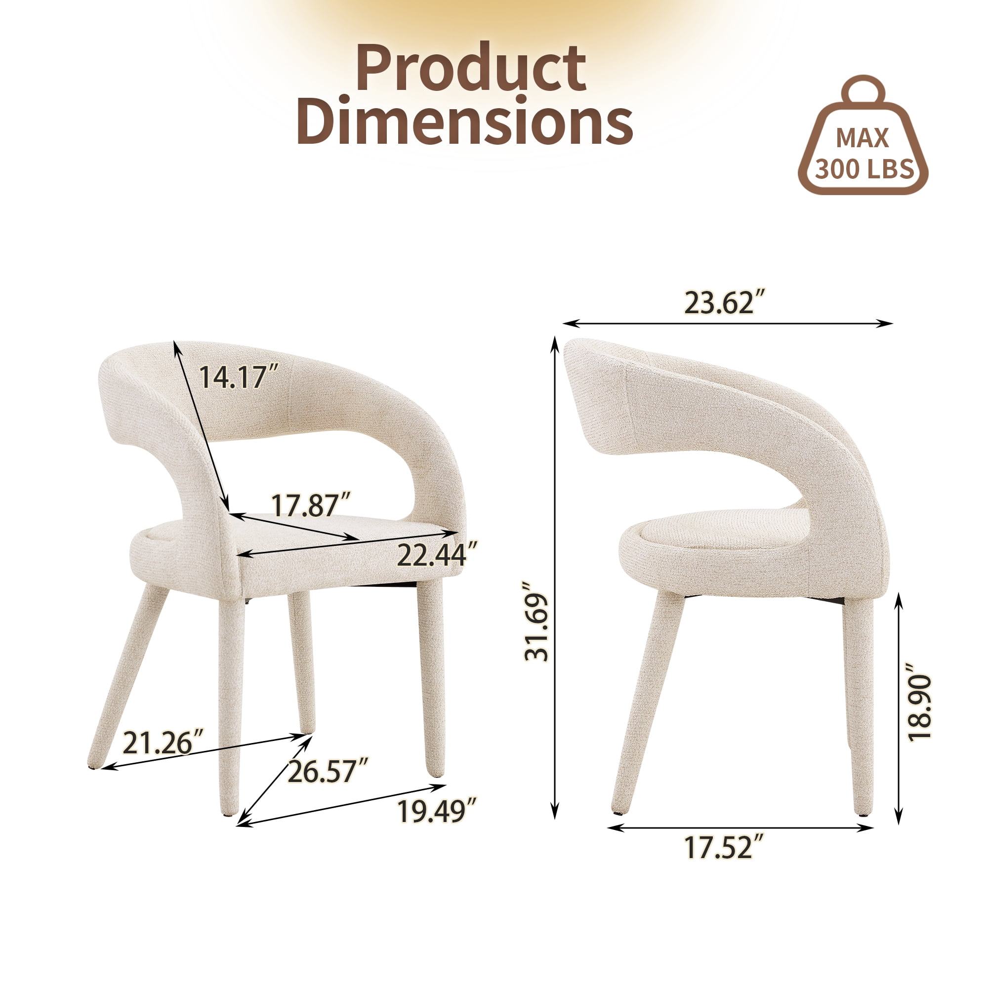 Leumius Premium Sherpa Upholstered Dining Chair with Hollow Backrest Accent Chair for Dining Room Bedroom Vanity Living Room Conference (Off White, Set of 2)
