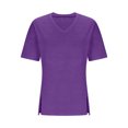 thumbnail image 3 of Lmnyox Plus Size Shirts for Women Loose Solid Color Short Sleeve V Neck T Shirt Casual Fashion Side Slit Pullover Tee, 3 of 6