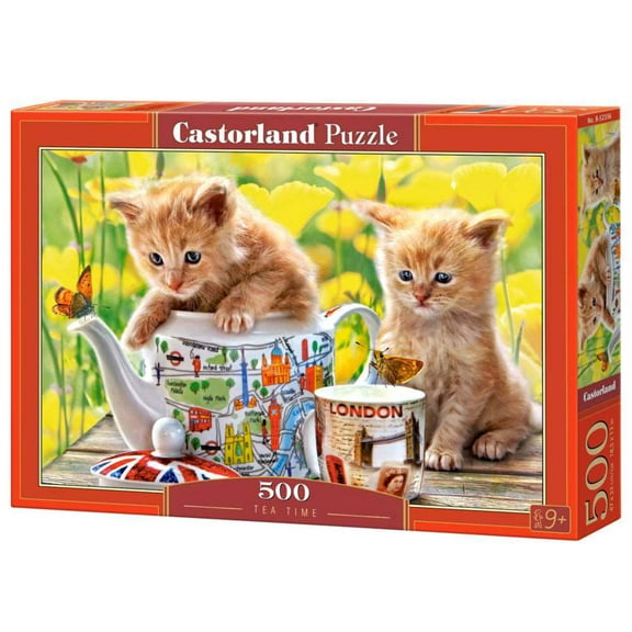 500 Piece Jigsaw Puzzle, Tea Time, Animal puzzle, Cat puzzle, Kittie puzzle, Cute cat, Adult Puzzles, Castorland B-52356