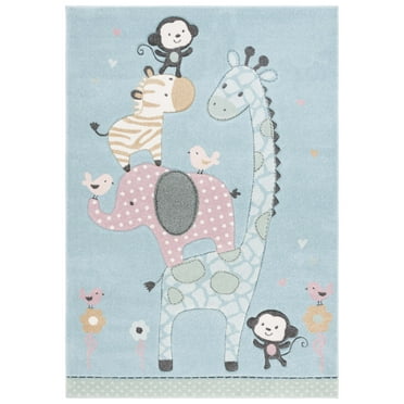 SAFAVIEH Carousel Kids Taneka Animals at Play Area Rug, Blue, 6'7" x 9'