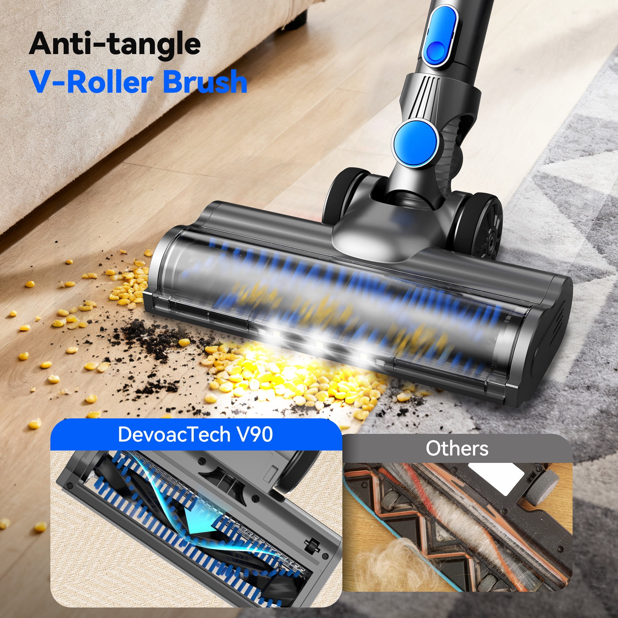 Devoac Cordless Vacuum Cleaner, 60mins 4000mAh 30000pa 300W Lightweight Brushless Vacuum Cleaners, 6 in 1 Powerful Handheld Vacuum for Home Pet Hair Carpet Floor