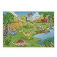 thumbnail image 1 of Cartoon Cutting Board, Style Animals in Prehistoric Scene Meadow Trees and Flowers, Decorative Tempered Glass Cutting and Serving Board, Small Size, Pale Coffee Lime Green, by Ambesonne, 1 of 1