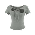thumbnail image 3 of Summer Womens Tee Shirts Casual Round Neck Solid Color Short Sleeve Loose Fitting Tops Fashion Clothes - Gray∣S, 3 of 6