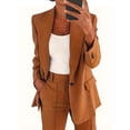 thumbnail image 2 of WTOBBY Women's Tailored Lapel Casual Jacket Blouse Top, Long Sleeve Slim Fit Cardigan Coat for Business Wear, Elegant and Professional Outerwear with Button Closure,Khaki L, 2 of 5