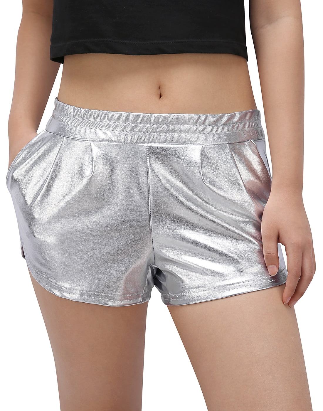 white metallic shorts