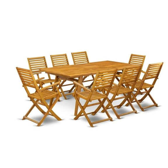East West Furniture Denison 9-piece Wood Patio Set in Natural Oil
