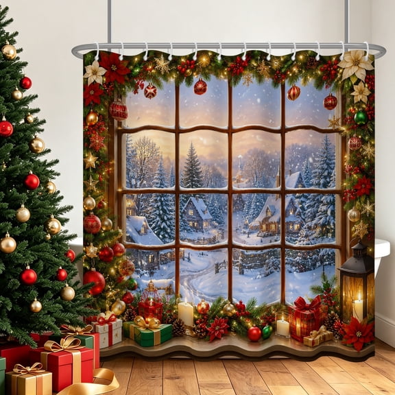 Tchckioa Christmas Farmhouse Shower Curtain for Bathroom,Waterproof and Privacy Hooks Bath Curtain,72x72