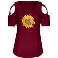 thumbnail image 3 of JeashCHAT Women Short Sleeve Tops Summer Strappy Cold Shoulder T-shirt Fashion Floral Print Color Casual Tunic Blouses Plus Size Pullover Tee, 3 of 4