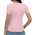 thumbnail image 5 of Womens Short Sleeve Crop Tops Athletic Juniors Layering Workout Tops Y2k Outfit Thermal Crew Neck Tight Shirt Trendy Slim Fitted Teen Girls Athletic Basic Tee Pink L, 5 of 8