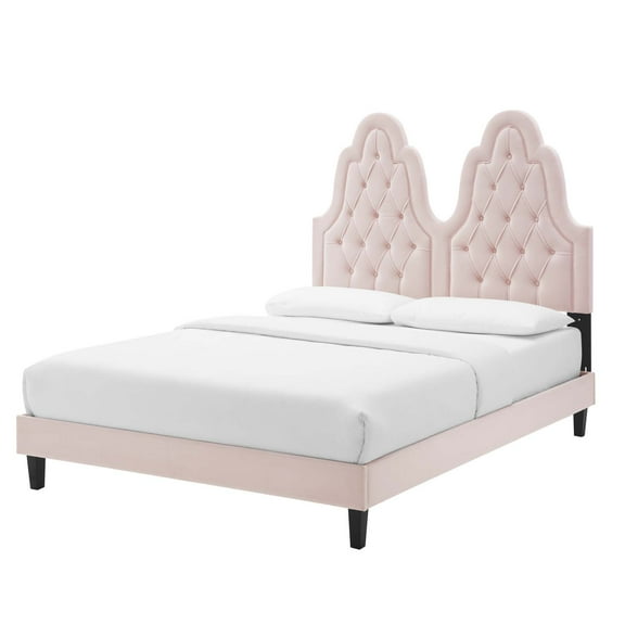 Tufted Platform Bed Frame, Twin Size, Velvet, Pink, Modern Contemporary Urban Design, Bedroom Master Guest Suite