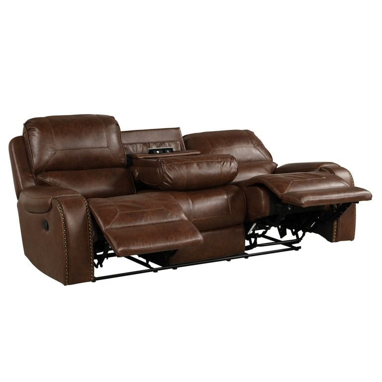 Roundhill Furniture Achern Faux Gliding Recline Mechanism Leather Recliners Brown
