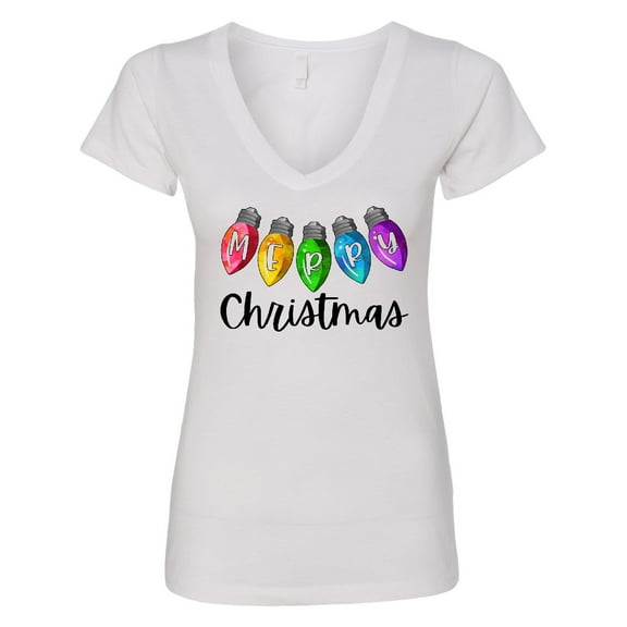 Inktastic Merry Christmas Rainbow Holiday Lights Women's V-Neck T-Shirt
