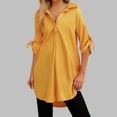 thumbnail image 2 of ZHENHONG T Shirts for Women,Plain Half Rolled Sleeve Chiffon Shirts V Neck Drop Shoulder Loose Tops,Yellow Women Blouses, 2 of 7