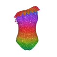 thumbnail image 4 of Yiaed Rainbow Glitter Print Women One Piece Swimsuits Tummy Control One Shoulder Bathing Suits Pattern Ruffle Swimwear-Small, 4 of 8