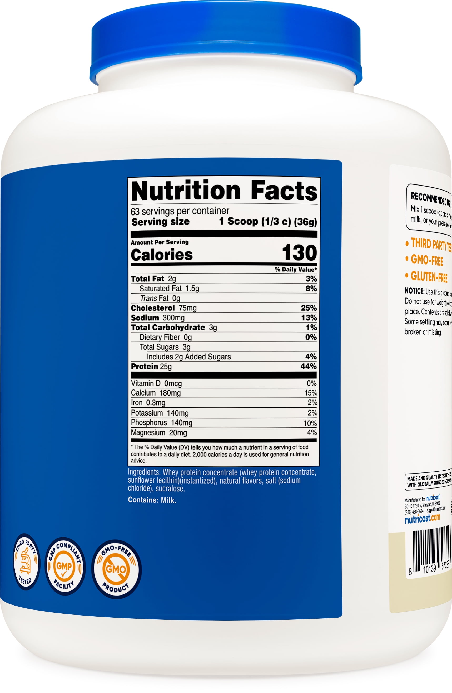 Nutricost Whey Protein Concentrate Powder (Vanilla) 5LBS - Gluten Free, Non-GMO Supplement