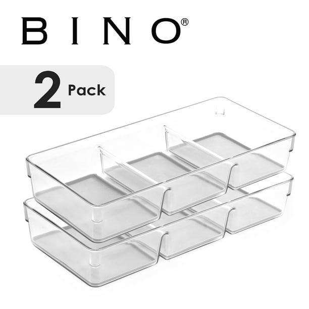 BINO MultiPurpose 3 Section Plastic Drawer Organizer 2 Pack, Clear