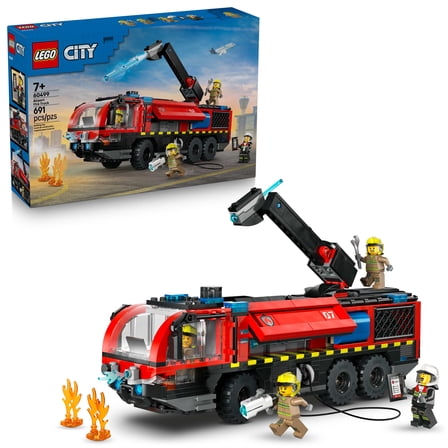 LEGO City Airport Fire Truck Kids Building Toy - Pretend Play Emergency Vehicle for Boys & Girls, Ages 7  - Fire Engine Toy W/ 4 Firefighter Minifigures - Gift Idea for Birthdays - 60499