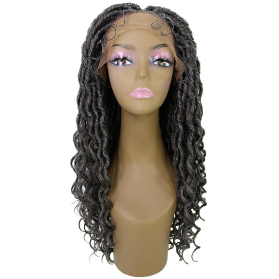 LUXLUXE Andrea15 Inch Long 4X4 Hand Tied Lace Braid Braided Wig, Beauty Heat Resistant Fiber, (Charcoal Grey)