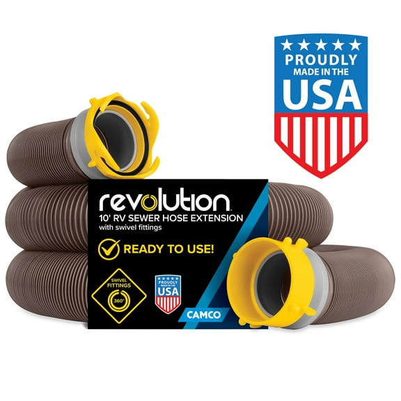 Camco Revolution 360 10-Foot RV Sewer Hose Kit - Hose Compresses - Vinyl, Multicolor (39627)