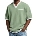 thumbnail image 2 of Kalauyu Men's Waffle Shirts V Neck Tee with Pocket Short Sleeve Textured Knitted Summer Casual Basic Tops, 2 of 6