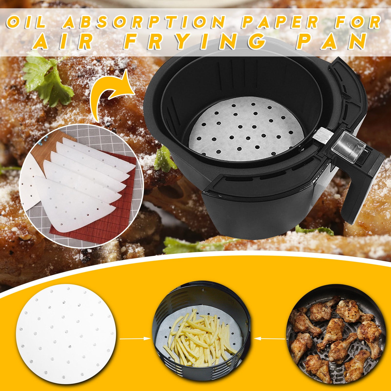 150 Pcs Air Fryer Disposable Round Non-Stick Baking Paper Liner Oil&Water  Proof