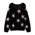 thumbnail image 1 of Women's Plus Size Star Pattern Knit Sweater Loose V Neck Pullover Soft Comfortable Fall Winter Casual Tops, 1 of 6