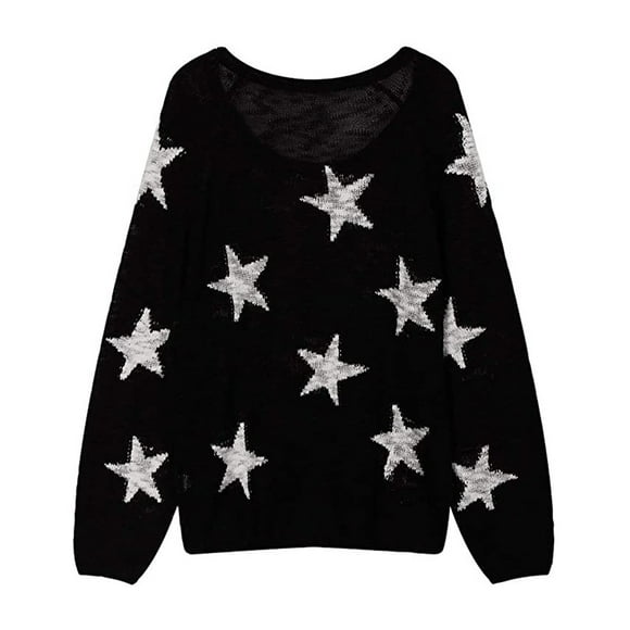 Women's Plus Size Star Pattern Knit Sweater Loose V Neck Pullover Soft Comfortable Fall Winter Casual Tops