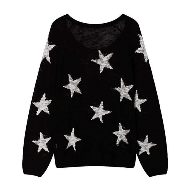 Women's Plus Size Star Pattern Knit Sweater Loose V Neck Pullover Soft Comfortable Fall Winter Casual Tops