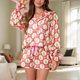thumbnail image 4 of Conjunto Pijama Suave para Mujer 2 Piezas Pajarita Navideña Camisa Manga Larga Pantalones Cortos Con Papá Noel Ropa Dormir, 4 of 9