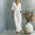 thumbnail image 5 of Moxiu Women's Elegant V Neck Jumpsuits Plus Size Dressy Casual Half Sleeve Wide Leg Long Pants Rompers Formal Office Work Overalls White,XXXXL, 5 of 7