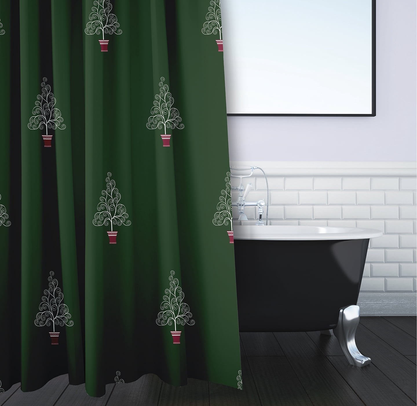 Simply Daisy 70" W x 73" H Filigree Forrest Geometric Print Polyester Shower Curtain, Green