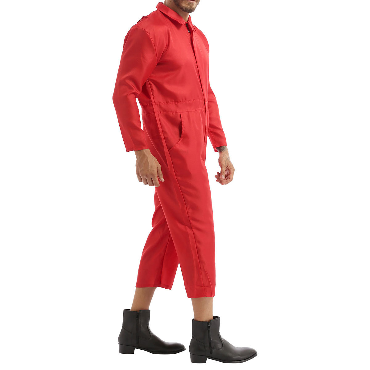 inhzoy Men Women Red Zipper Jumpsuit for Movie Uniforms Cosplay Halloween  Costumes 