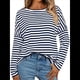 thumbnail image 1 of Camisas de Larga para Mujer, Blusas de Rayas con Bloques de Color, Ropa de Moda de Otoño, Blusas con Cuello Redondo Azul Marino S, 1 of 8
