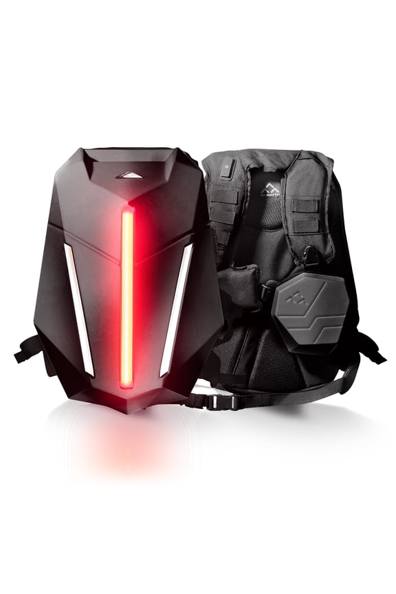 Zealot Armor Hardshell LED Motorcycle Backpack with Crash Protection, Waterproof, 30-75L Helmet Storage, Password Lock, Void Black