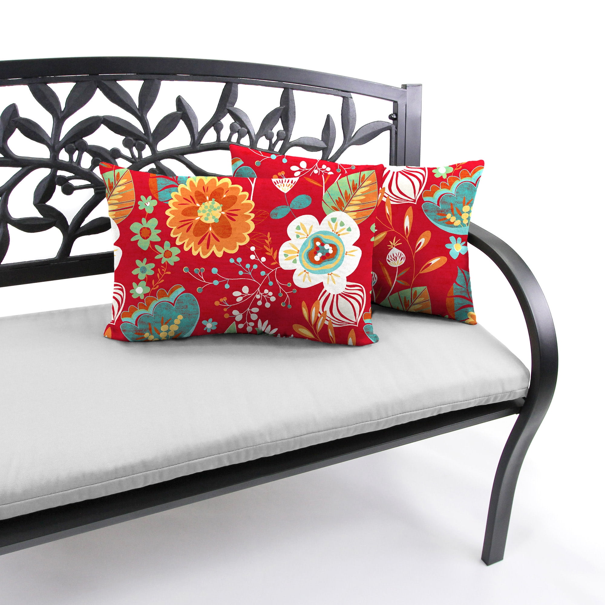Jordan Manufacturing 12" x 18" Avianna Saxony Red Floral Rectangular Outdoor Lumbar Throw Pillow (2 Pack)