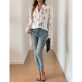 thumbnail image 3 of SOMER Button Down Shirts for Women Blouses for Women Dressy Casual V Neck Silky Printed Wrinkle-Resistant Long Sleeve Tops Trendy Early Fall Fashion 2025, 3 of 8
