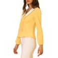 thumbnail image 4 of INSPIRE CHIC Women's Contrast Peter Pan Collar Long Sleeve Button Down Cotton Shirt L Yellow, 4 of 6