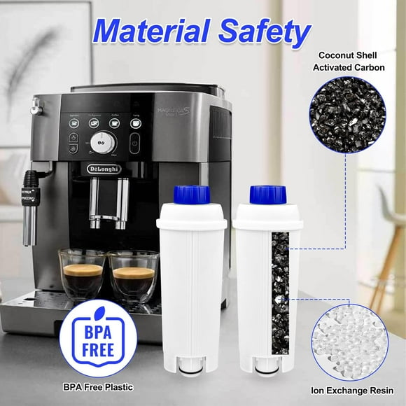 2 Pieces Water Filters, Compatible with DeLonghi DLSC002, ECAM, ETAM, Series Coffee Machine, Coffee Filter, Descaler Water Filter, to Soften Water and Reduce Limescale
