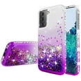 thumbnail image 2 of For Samsung Galaxy S21 Plus/S21+ Case w/ TPU Screen Protector Liquid Quicksand Glitter Cute Bling Girls Women [Shock Proof] for Galaxy S21 Plus/S21+ - Clear/Purple, 2 of 5