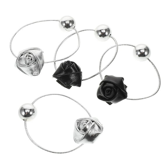 CTIRCHIU 4Pcs PU Rose Floral Hair Bands Stretchy Ponytail Holders Decorative Hair Accessories
