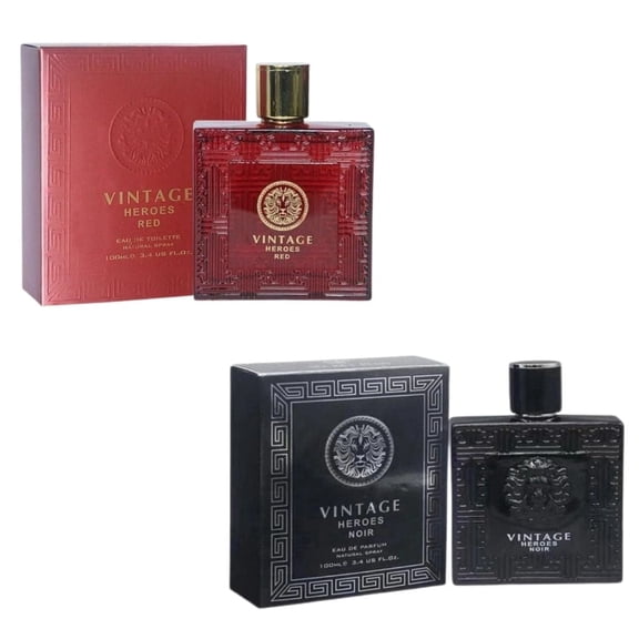 Men’s Cologne Gift Set 2 Pack – Vintage Heroes Noir & Vintage Heroes Red Eau de Parfum 3.4 oz Each (100 ml) – Bold Woody Spicy & Warm Masculine Fragrance Duo – Long Lasting Perfume for Men