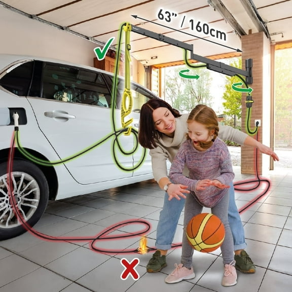 Barkan, Retractable EV Charger Cable Wall Arm, 63" length, 5 Year Warranty, Weatherproof, Retractor Arm, for Level 1 and Level 2 EV chargers