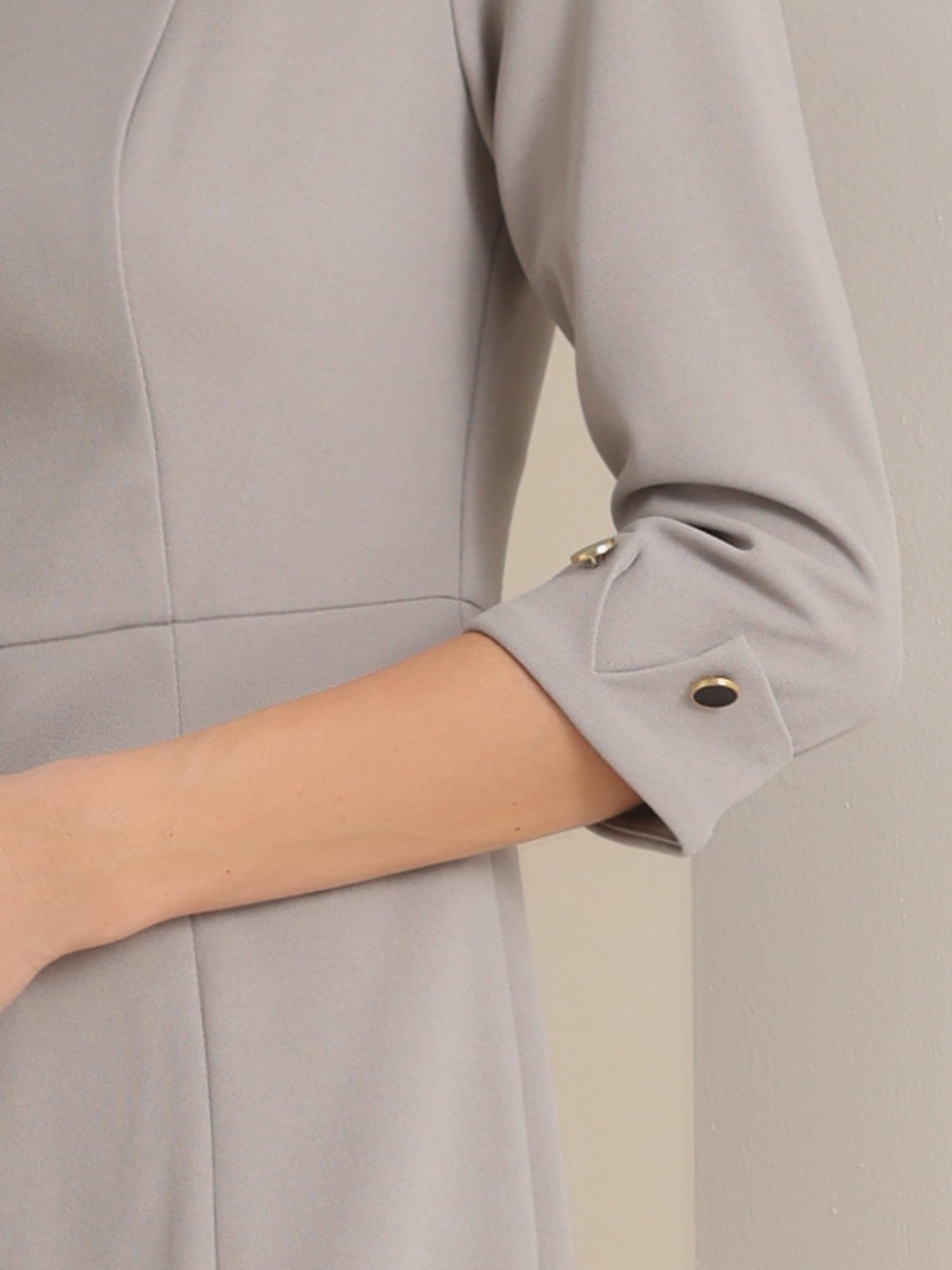 DARING DIVA Elegant Boat Neck 3/4 Sleeves Midi Split Sheath Dress XS Grey