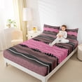 thumbnail image 4 of jejeloiu Wave Stripes Pattern Queen Sheet Sets,Abstract Geometric Flat Sheet,Pink Black Line Queen Fitted Sheet For Kids,Microfiber Bedroom Decor,4pcs, 4 of 7
