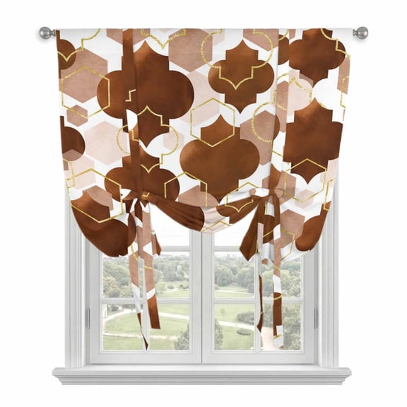 Brown Geometric Moroccan Balloon Curtains for Living Room/French Door, Abstract Art Coffee Ombre Modern Tie Up Curtains 63 Inch Length Energy Saving Kitchen Curtains Shades for Windows 42"x63"