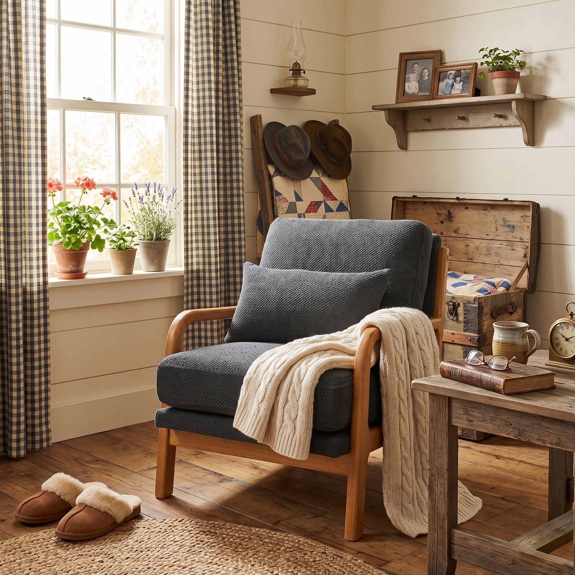 Homy Casa Mid-Century Modern Reading Chair, Upholstered Accent Armchair with Wood Frame, Dark Gray