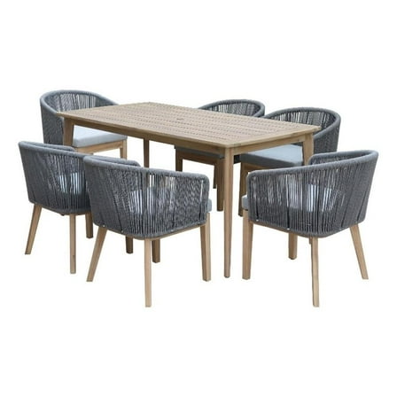 Pemberly Row 7-Piece Modern Acacia Wood Dining Set in Gray Finish